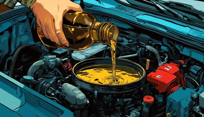 روغن موتور در حال ریخته شدن به موتور