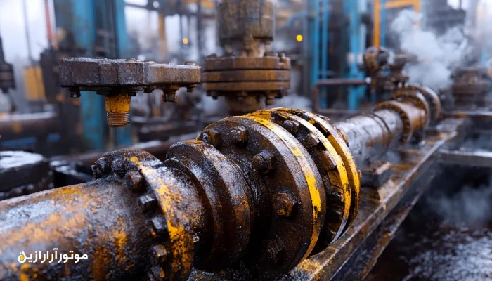 لولهای با روانکار ناکارآمد که تحت تاثیر دمای بالا دچار سایش و خرابی شده و دیگر قادر به عملکرد بهینه نیست.