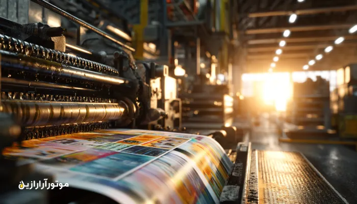 تصویر سیستم چرخ‌دنده ماشین چاپ صنعتی با روغن‌کاری دقیق با روغن چرخ‌دنده سبک