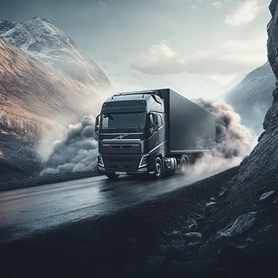 کامیون دیزلی در حال حرکت در مسیر کوهستانی؛ اهمیت روغن موتور سنگین برای ماشین‌های سنگین