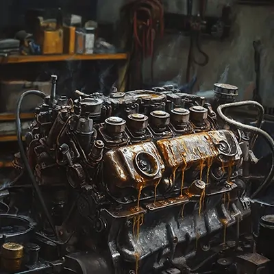 موتور خودرو آسیب‌دیده و آغشته به روغن؛ نمونه‌ای از عواقب استفاده از روغن بی‌کیفیت