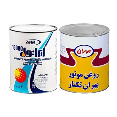 روغن موتور ایرانی ایرانول 16000 و بهران تک تاز با گرید SAE 20W-50 مخصوص خودروهای داخلی