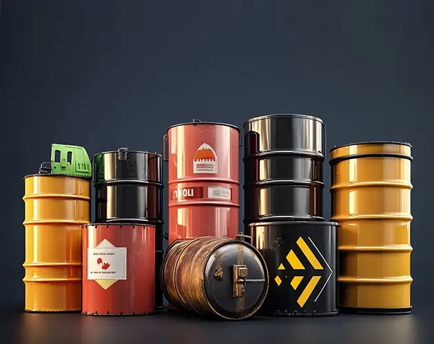تصویری از چند بشکه روغن صنعتی در موتورازین