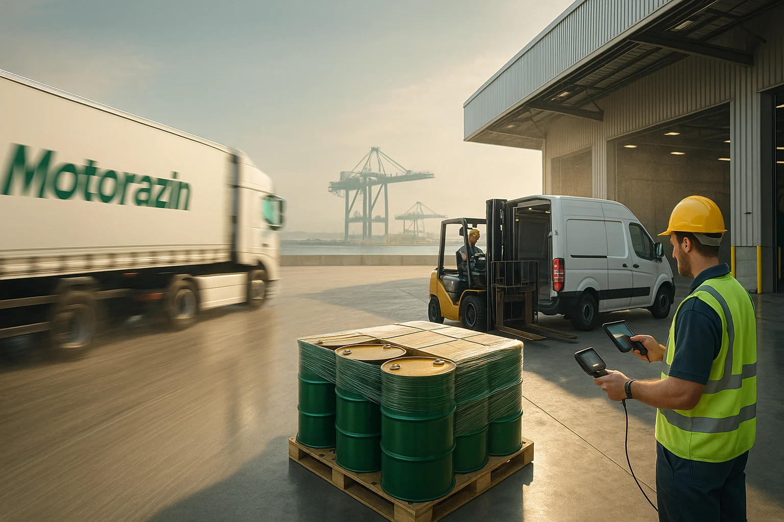 پخش عمده روغن موتور در بندرعباس؛ بارگیری بشکه‌ها با لیفتراک و ارسال سریع به بنادر شهید رجایی و صنایع حمل‌ونقل | قیمت روز روغن موتور بندر عباس