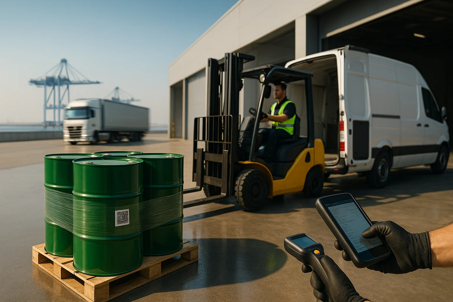 فروش عمده بشکه روغن موتور بندرعباس با رهگیری QR و تحویل فوری به اتوسرویس‌ها؛ لیفتراک، کامیون ترانزیت و انبار بندری | خرید عمده روغن موتور
