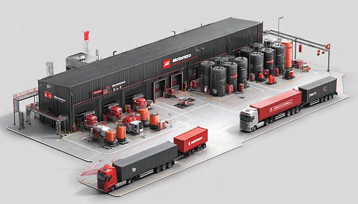 کارخانه موتورازین در حال تولید و پخش روغن موتور و روانکار صنعتی با ارسال سریع و توزیع عمده در ایران