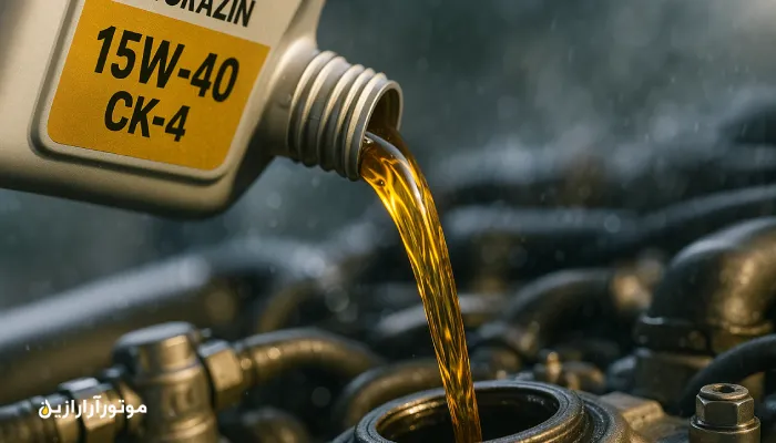 نمای نزدیک از ریزش روغن موتور CK-4 برای ناوگان دیزلی رشت در اقلیم مرطوب