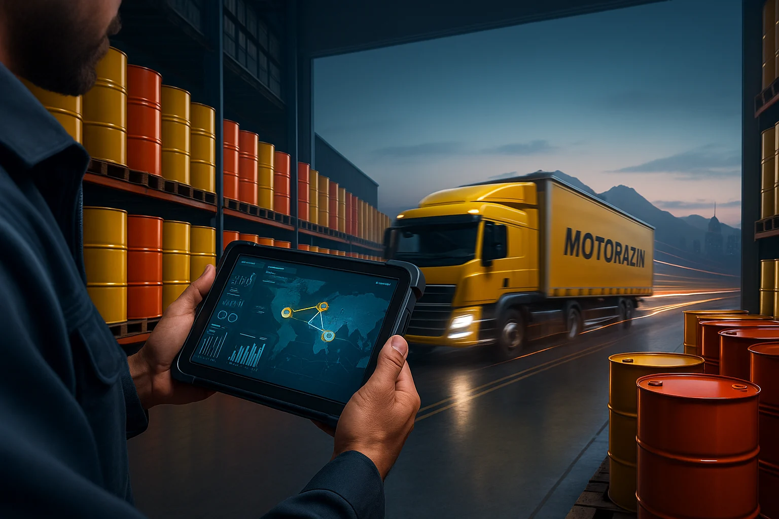 لجستیک و ارسال سریع روغن موتور در تبریز توسط موتورازین؛ پایش مسیر کامیون و مدیریت هوشمند موجودی انبار