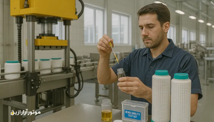 نمونهگیری روغن غذایی برای COA و پایش کیفیت در خط بستهبندی شوشتر. موتور آرا رازین