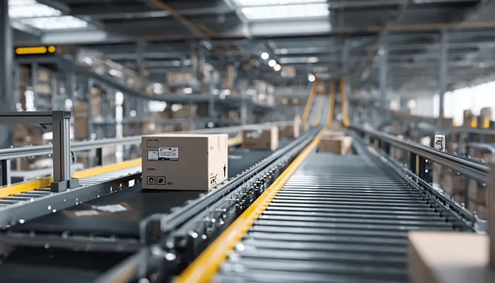 خط بسته‌بندی و نوار نقاله در مرکز لجستیک | پخش عمده روغن صنعتی اراک