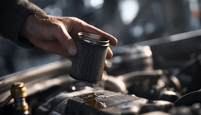 «دست تکنسین در حال خارج کردن فیلتر روغن موتور خودرو در بجنورد»