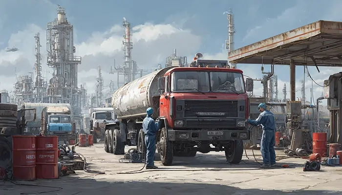 «سرویس و سوخت‌گیری تانکر حمل روغن صنعتی در محوطه پالایشگاه بوشهر»
