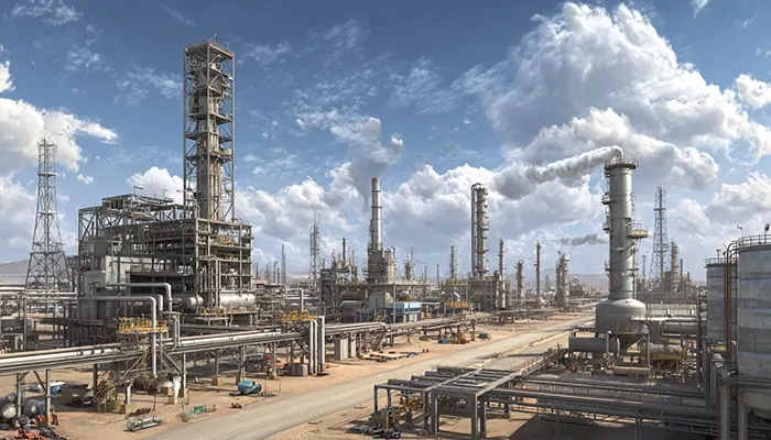 نمای پتروشیمی بزرگ با استفاده از روغن صنعتی در بوشهر برای تجهیزات و خطوط تولید