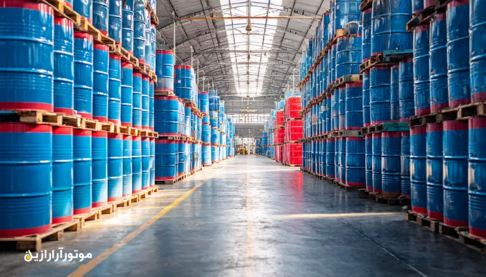 انبار منظم روغن صنعتی در اندیمشک با آمادهباش تحویل سریع و منظم. موتور آرا رازین