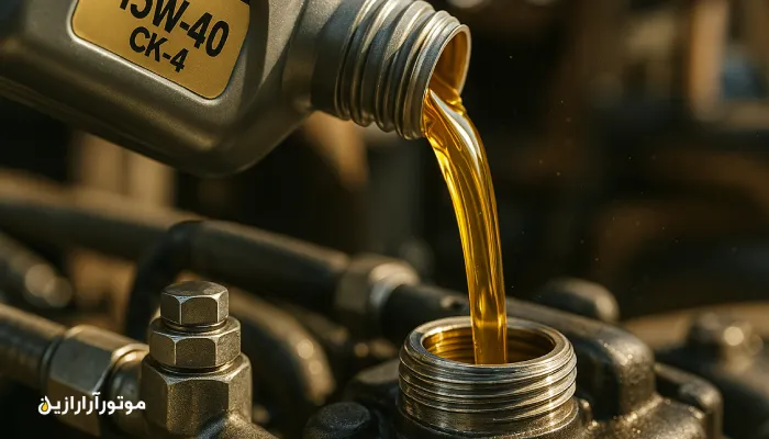 نمای نزدیک قیمت روغن موتور حاجی‌آباد در تعویض 15W-40 CK-4 برای ناوگان بین‌راهی موتور آرا رازین