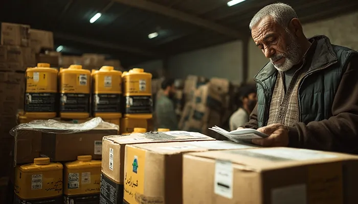 بازرسی موجودی انبار پخش عمده روغن صنعتی توسط فروشنده محلی در کرمانشاه