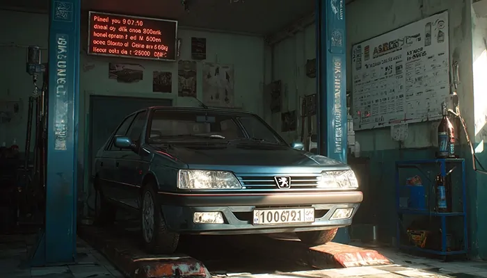 «پژو سبز ۴۰۵ در تعمیرگاه سنتی خودرو برای سرویس و تعمیرات»