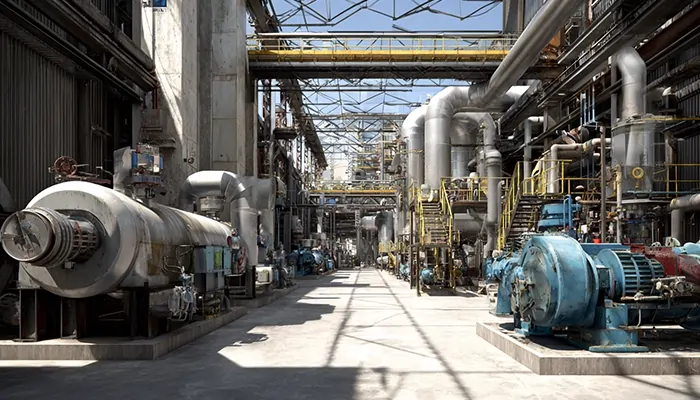 نمای صنعتی پتروشیمی با تجهیزات و پمپ‌های روغن‌کاری | بهترین روغن صنعتی تبریز