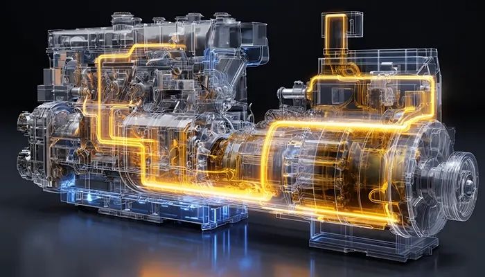 شبیه‌سازی سه‌بعدی گردش روغن صنعتی در تهران داخل موتور و گیربکس.