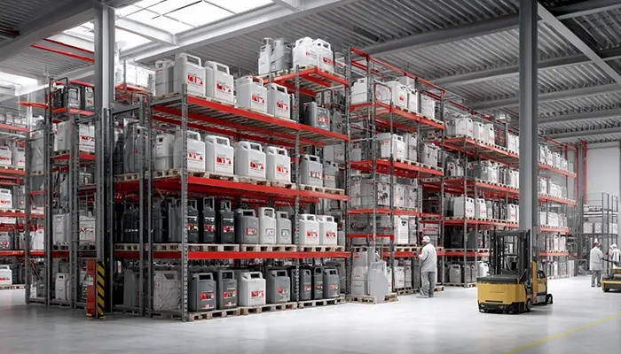 انبار بزرگ روغن موتور و صنعتی با مخازن و قوطی‌های تخصصی | پخش عمده روغن صنعتی یزد