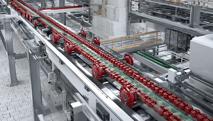 خط تولید نوشیدنی با نوار نقاله بطری‌های شیشه‌ای | روغن صنعتی صنایع غذایی یزد