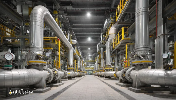 اتاق توربین پتروشیمی عسلویه با سیستم روغن‌کاری سیرکولاسیون. روغن صنعتی بوشهر موتورازین