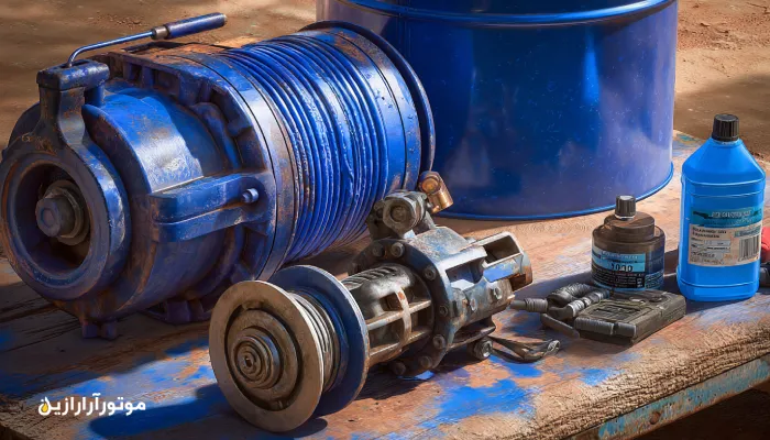 روغن‌کاری پمپ‌های کشاورزی در اقلیم نیمه‌خشک اسلام‌آباد غرب با بشکه آبی