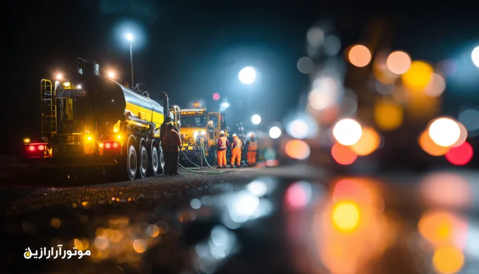 تعویض سریع روغن ناوگان امدادی سرپل‌ذهاب در شیفت شب. موتورازین روغن موتور سرپل ذهاب