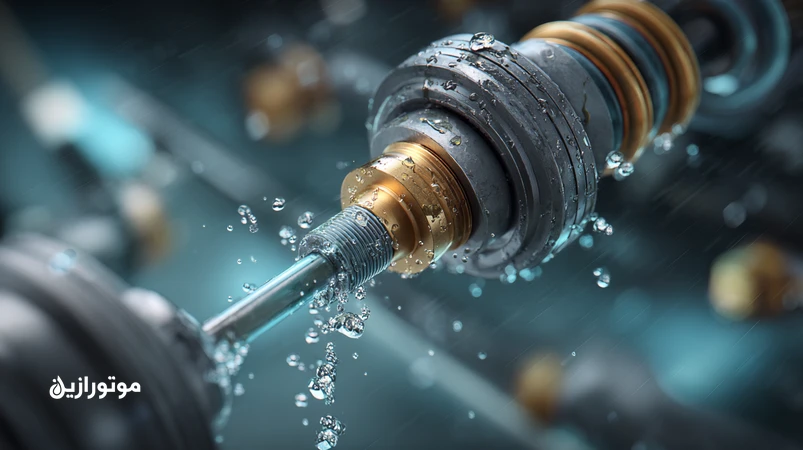 کلوزآپ گریسکاری سیبک و اتصالات جلوبندی با نمایش ریسک بار ضربهای و خوردگی نمک؛ راهنمای انتخاب گریس اتصالات شاسی با افزودنی EP و مقاومت آبشویی.