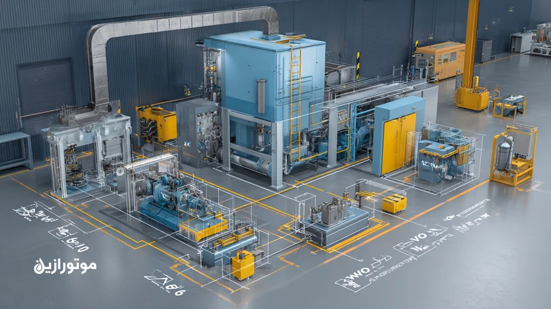 تصویر فنی از سیستم هیدرولیک پرس بدنه با نمایش پمپ، مخزن، فیلتر و مبدل حرارتی و مقایسه روغنهای AW، R&O و HVLP با گریدهای ISO VG 32/46/68 برای انتخاب روغن مناسب