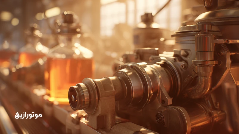 برنامه روانکاری اقلیم گرم اصفهان و ساوه در خطوط خودروسازی؛ نمایش سیستم هیدرولیک، گیربکس‌های کاهنده و گریس‌کاری مفاصل ربات در محیط گرم و گردوغباردار.