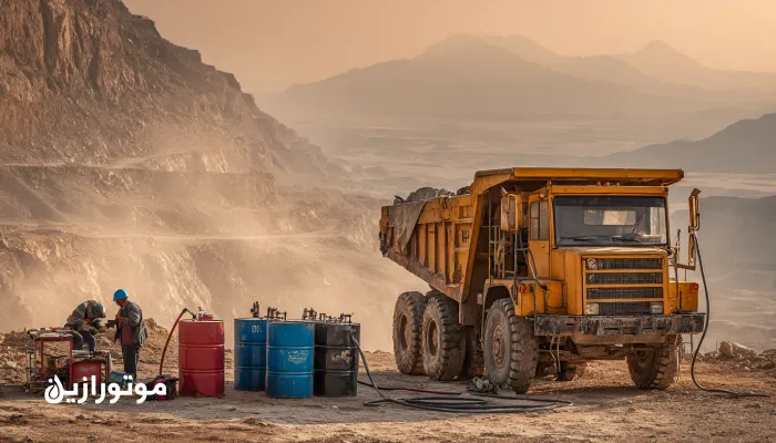 سرویس سیار روانکاری دامپتراک معدنی در معدن روباز کرمان و یزد با تانک فیلتراسیون آفلاین موتورازین در شرایط گردوغبار و گرمای بالا