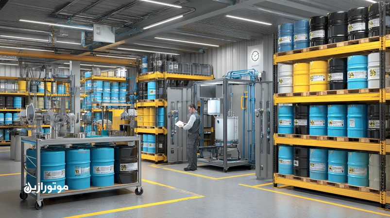 چکلیست تحویل و انبارداری روانکار در کارگاه ریلی با قفسهبندی، کدگذاری رنگی، فیلتراسیون و کنترل دما/رطوبت؛ مناسب پخش و فروش عمده روغن