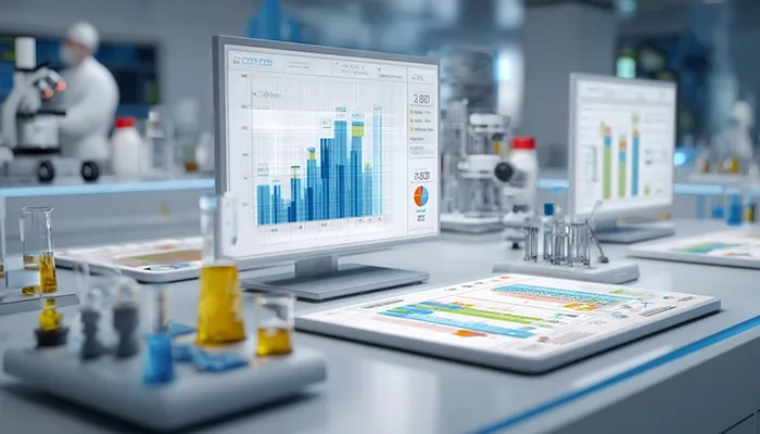 مانیتورهای آزمایشگاهی در حال تحلیل داده‌های ویسکوزیته و عملکرد روغن صنعتی در واحد تحقیق و توسعه