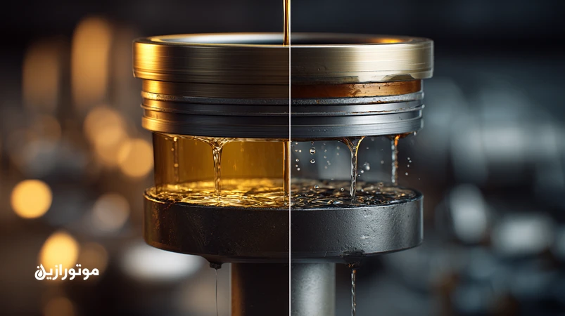 تصویر مقطعی موتور؛ مقایسه اثر سوخت کم‌کیفیت بر رقیق‌شدن روغن موتور باکیفیت و افت ضخامت فیلم روانکار روی رینگ و سیلندر