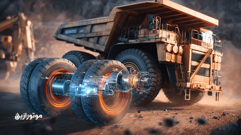 کامیون معدنی توربوشارژ در معدن با نمای برشی موتور دیزلی و تاکید بر روغن موتور CK-4 در مقایسه با CI-4 برای کنترل دوده، پایداری ویسکوزیته و افزایش عمر موتور