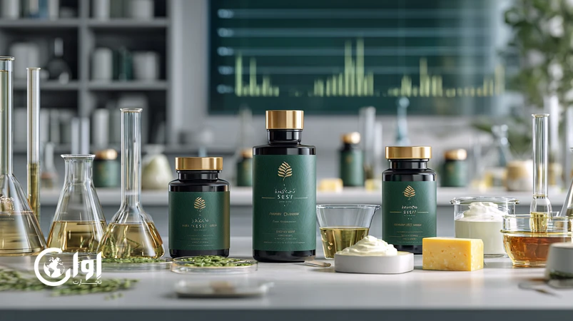 نمایی از روغن‌های ایرانی کنجد، کلزا، آفتابگردان های‌اولئیک و هسته‌انگور در فضای آزمایشگاهی فودتک برای فرمولاسیون محصولات وگان و Plant-Based_اوان تجارت