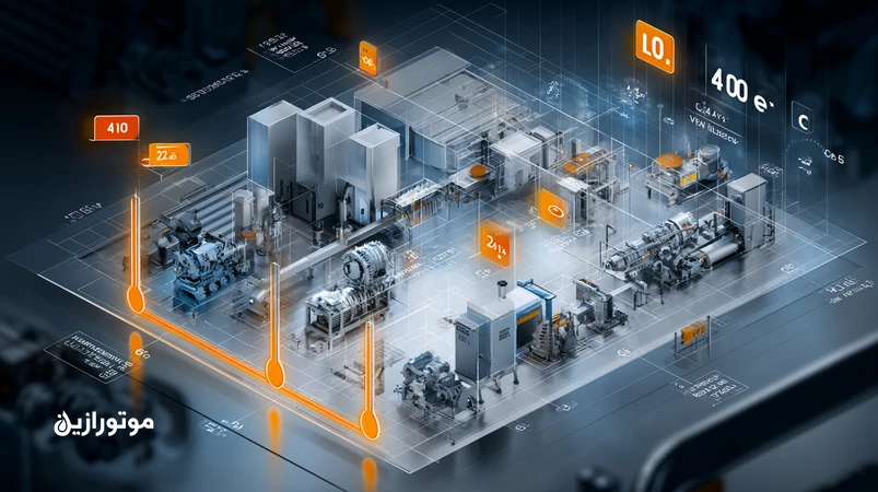راهنمای تصویری انتخاب گرید ISO VG در روغن صنعتی بر اساس دما و بار کاری با نمودار ویسکوزیته و آیکون‌های هیدرولیک، گیربکس، کمپرسور و یاتاقان