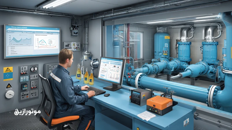 پایش وضعیت روغن در خطوط اتیلن غرب با نمایش KPIهای ویسکوزیته، TAN، میزان ذرات ISO 4406 و آب؛ نمونهگیری و تجهیزات آنالیز در کنار پمپها