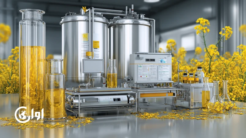 تحلیل کیفیت روغن کلزا ایران برای اروپا با نمایش مزرعه کلزا، پالایشگاه، آزمایشگاه کنترل کیفیت و تانکر صادراتی مطابق معیارهای EU