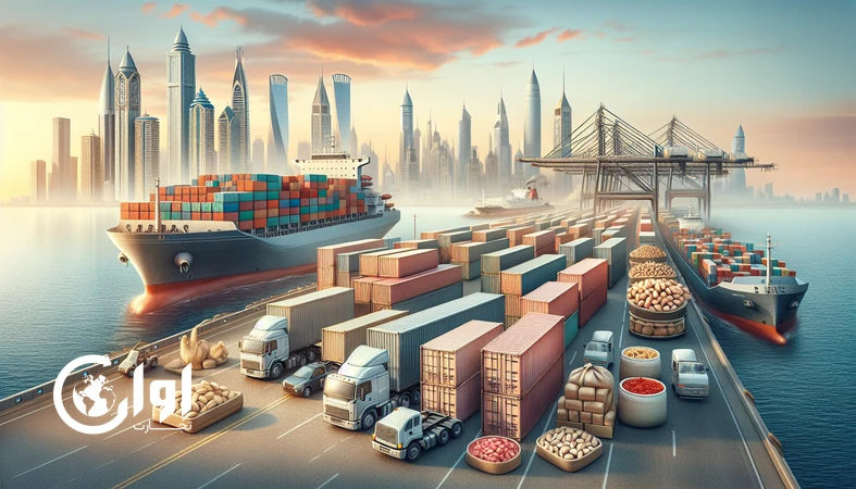 Iranian agri-food export containers with pistachios, dates, saffron and processed foods heading to Arab markets in 2025 with focus on GCC and Middle East food trade