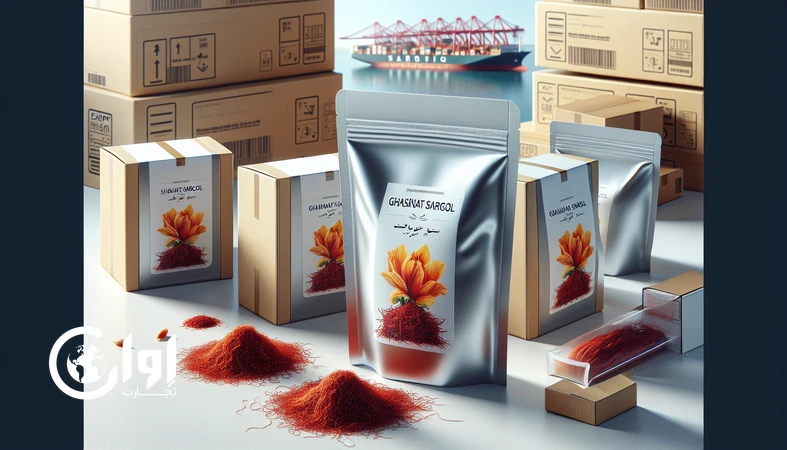 بسته‌بندی پاکت و وکیوم زعفران سرگل قائنات برای صادرات با نمایش رشته‌های زعفران و پاکت‌های چندلایه مناسب تجارت بین‌المللی_اوان تجارت