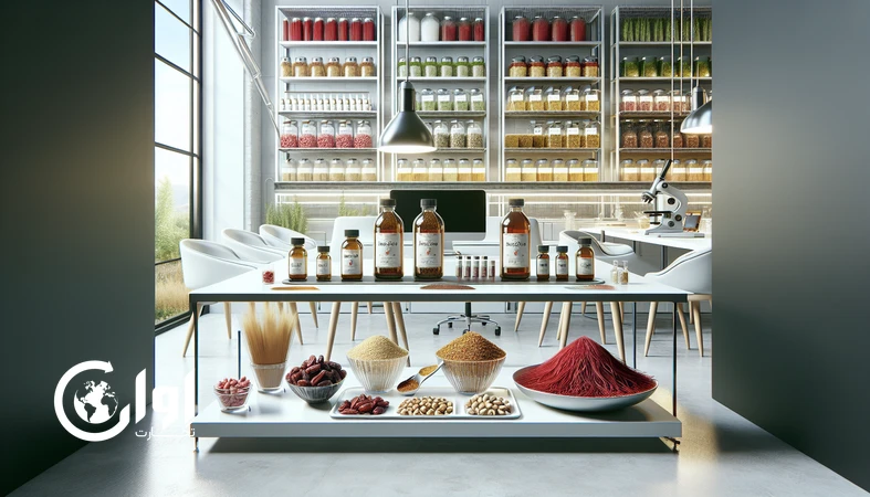 اینگراف از مواد اولیه ایرانی مانند زعفران، پسته، خرما و زرشک در کنار محصولات فودتک و Functional Food سلامت‌محور ۲۰۲۵_اوان تجارت