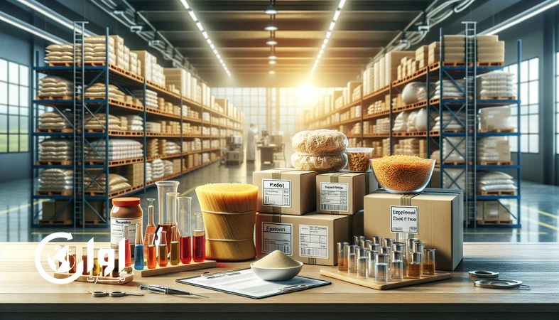 assorted Iranian wheat-based noodles and culinary products in export packaging with quality control setup for global B2B markets