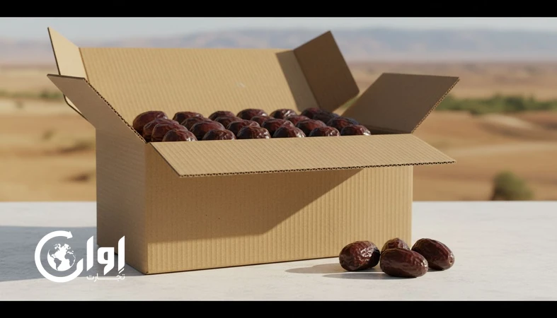 خرمای مضافتی سیستان و بلوچستان در کارتن مقوایی صادراتی خرما برای حمل ایمن و خرید عمده_اوان تجارت