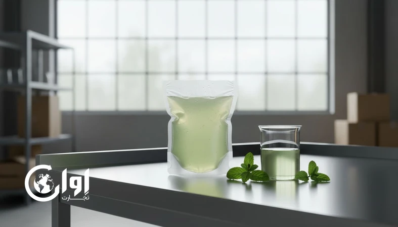 نوشیدنی گیاهی نعنا در بسته بندی پاکت وکیوم روی میز کنترل کیفیت برای صادرات_اوان تجارت