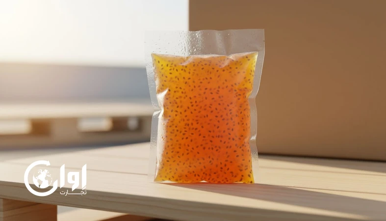 نوشیدنی تخم شربتی پرتقال در بسته بندی پاکت وکیوم مناسب صادرات با دانه های یکنواخت و ظاهر حرفه ای