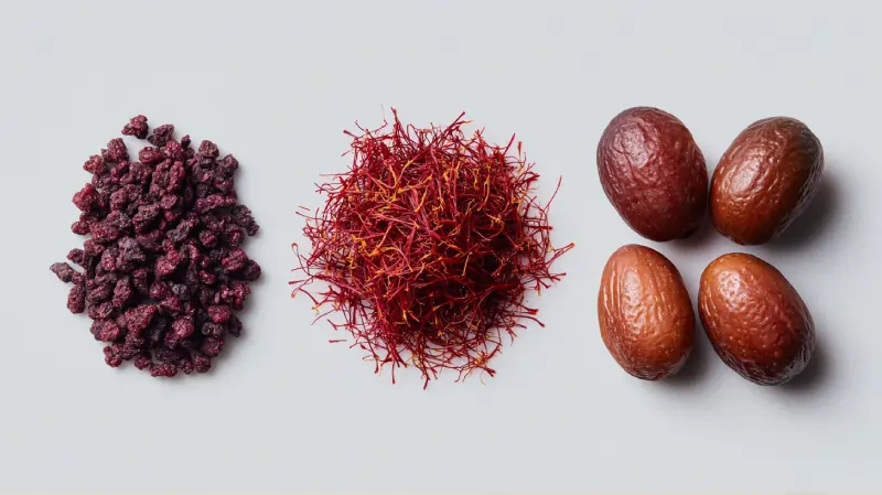 تصویری از محصولات صادراتی قائنات، زرشک و عناب و زعفران و...._اوان تجارت