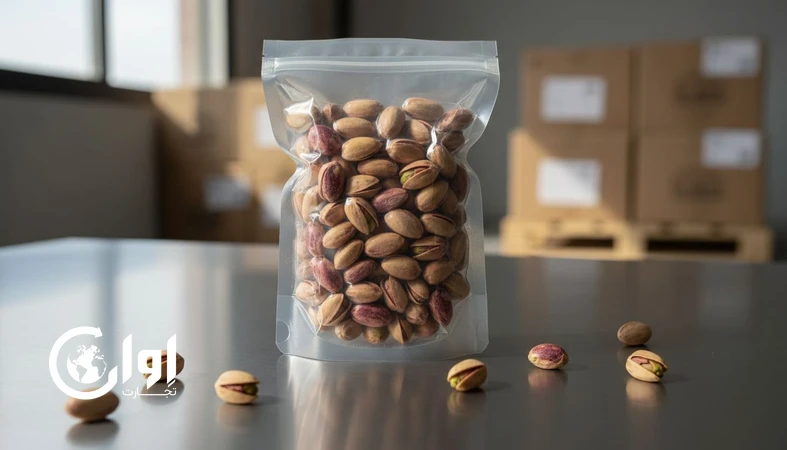 پسته احمد آقایی سیرجان با بسته‌بندی پاکت و وکیوم برای صادرات و خرید عمده