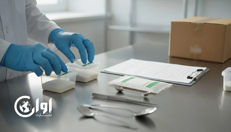 آماده‌سازی نمونه استاندارد صادراتی مواد غذایی با دستکش، پلمب و چک‌لیست قبل از ارسال برای کاهش ریسک رد شدن